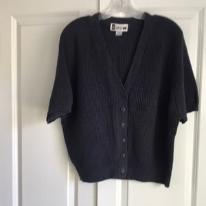 Navy Cardigan Sweater with short raglan sleeves.